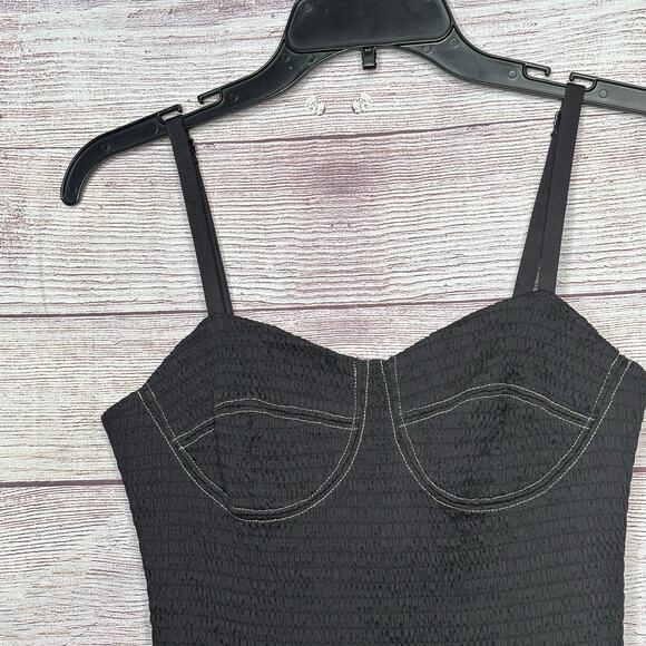 Marina Moscone Smocked Cotton Bustier Trendy Designer Lux Midi Dress Size 8 - Picture 14 of 16